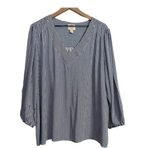 St. John's Bay Navy and White Striped V-Neck Blouse